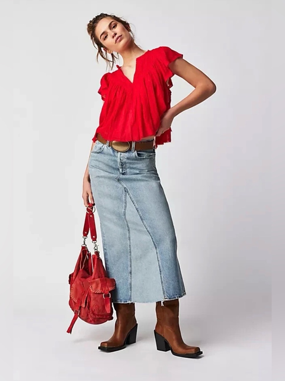 Free People FP One Padma Top Red Flutter Blouse